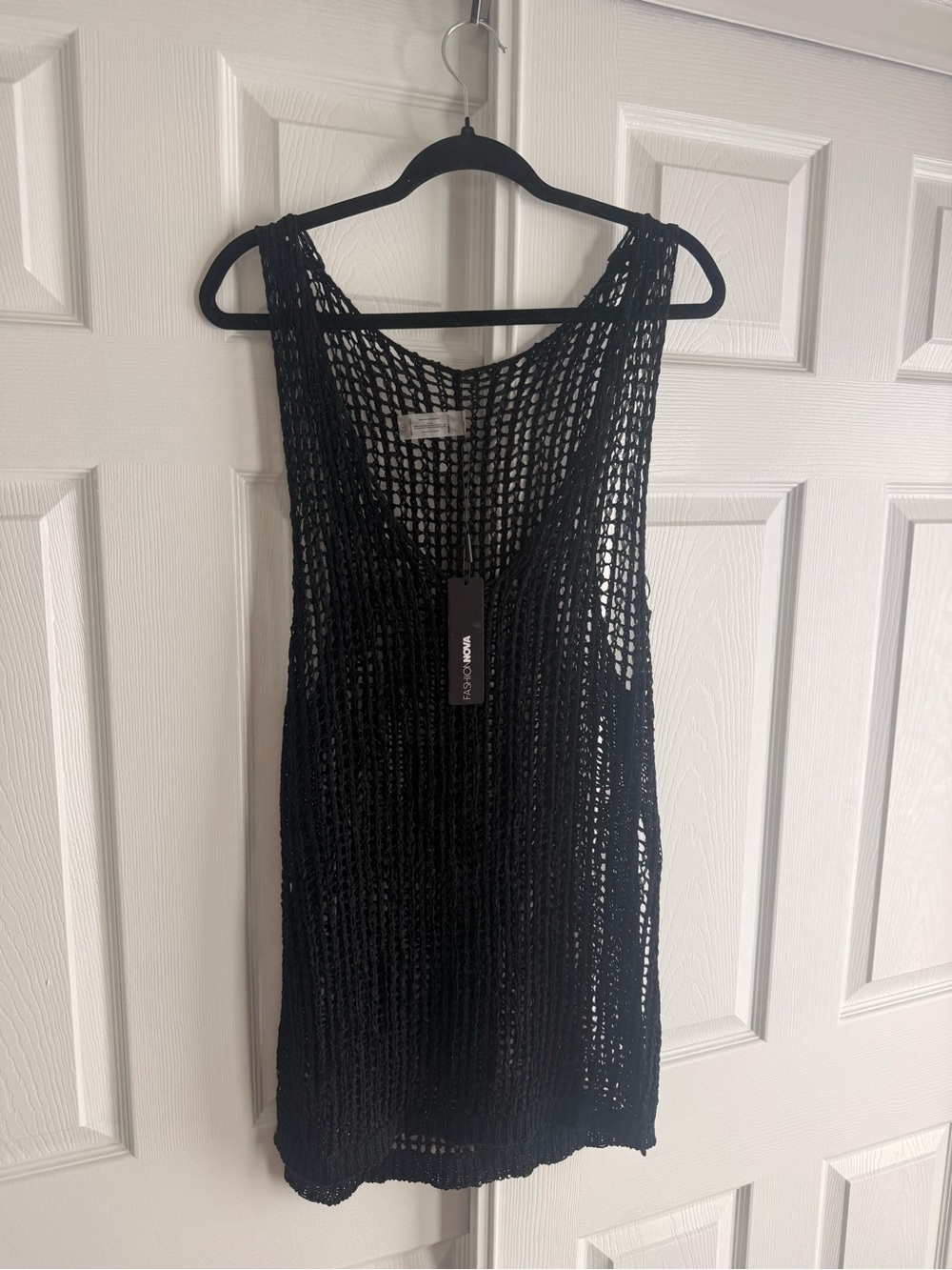 Fashion Nova Katerina Side Slit Black Crochet Swim Cover-Up